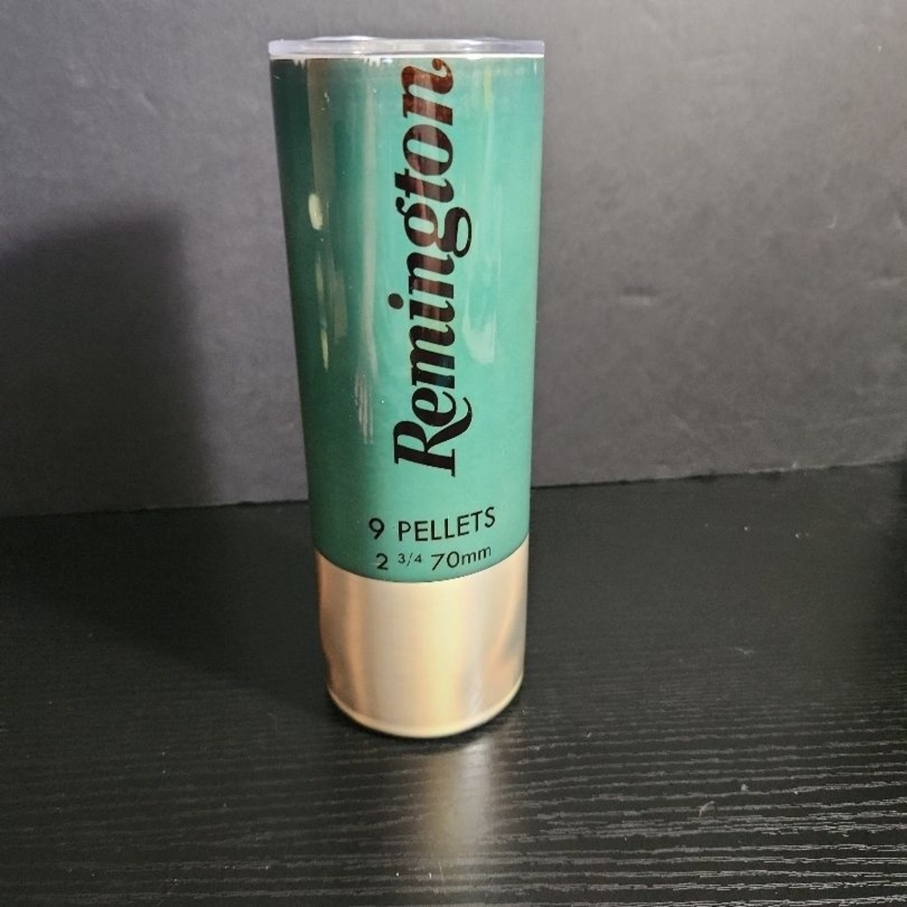 Remington Shotgun‎ Shell Tumbler Mug Green Gold Novelty Spill-Proof Hunter